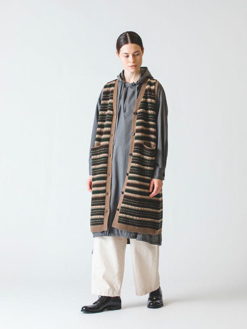 jacquard long vest / brown