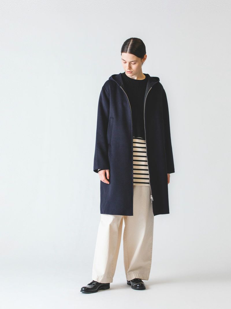 wool front zip coat / navy