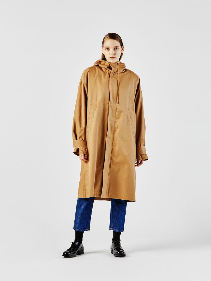 hooded wide coat with linner / beige