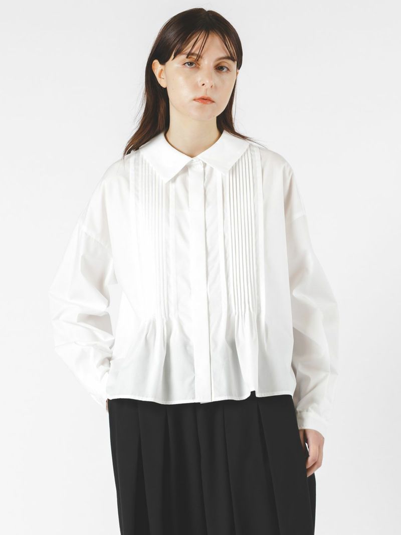 pin tuck short shirt / off white