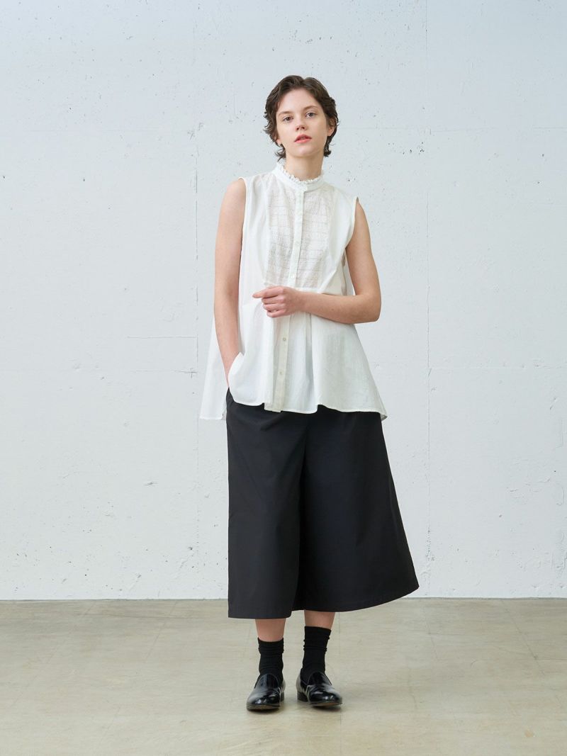 lace combi frill N/S shirt / off white