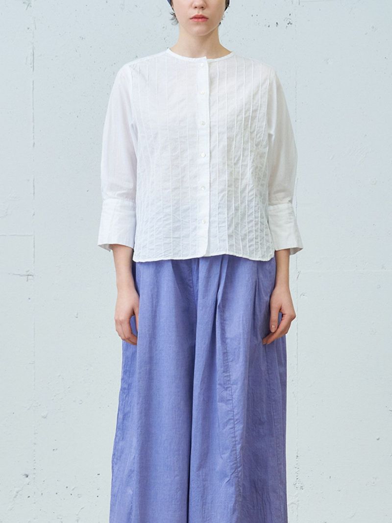pin tuck lace combi shirt / off white