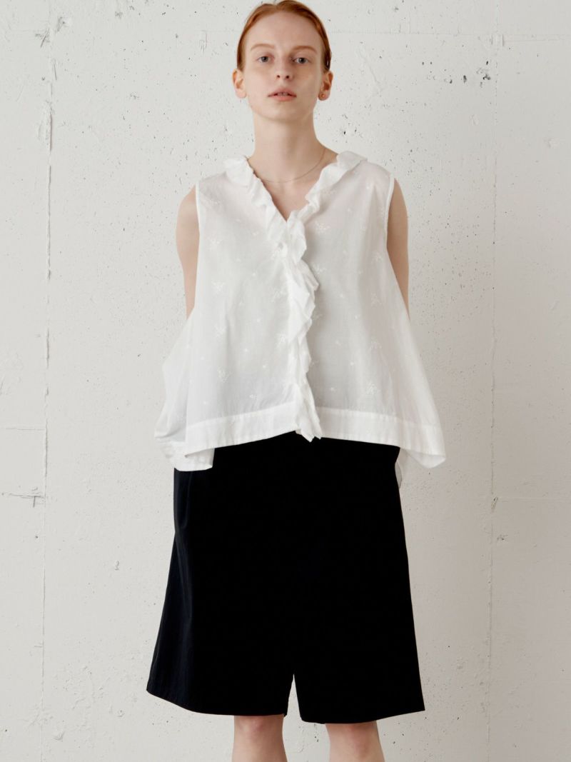  lace combi frill N/S shirt / off white