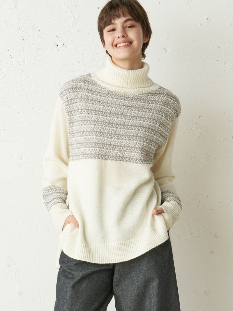 Jacquard turtle neck Tsoerte - Tシャツ/カットソー(七分/長袖)