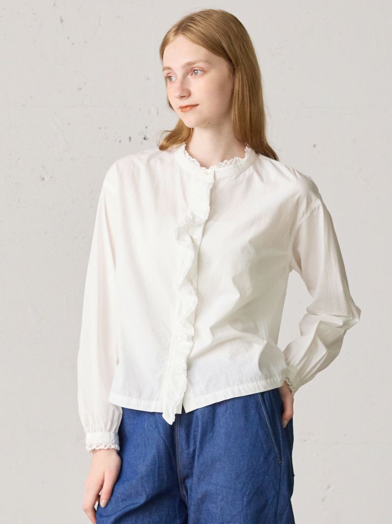 frill lace short shirt / off white