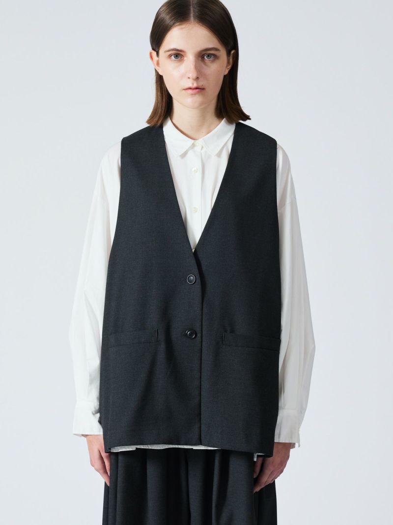 deep V neck wide vest / c.gray