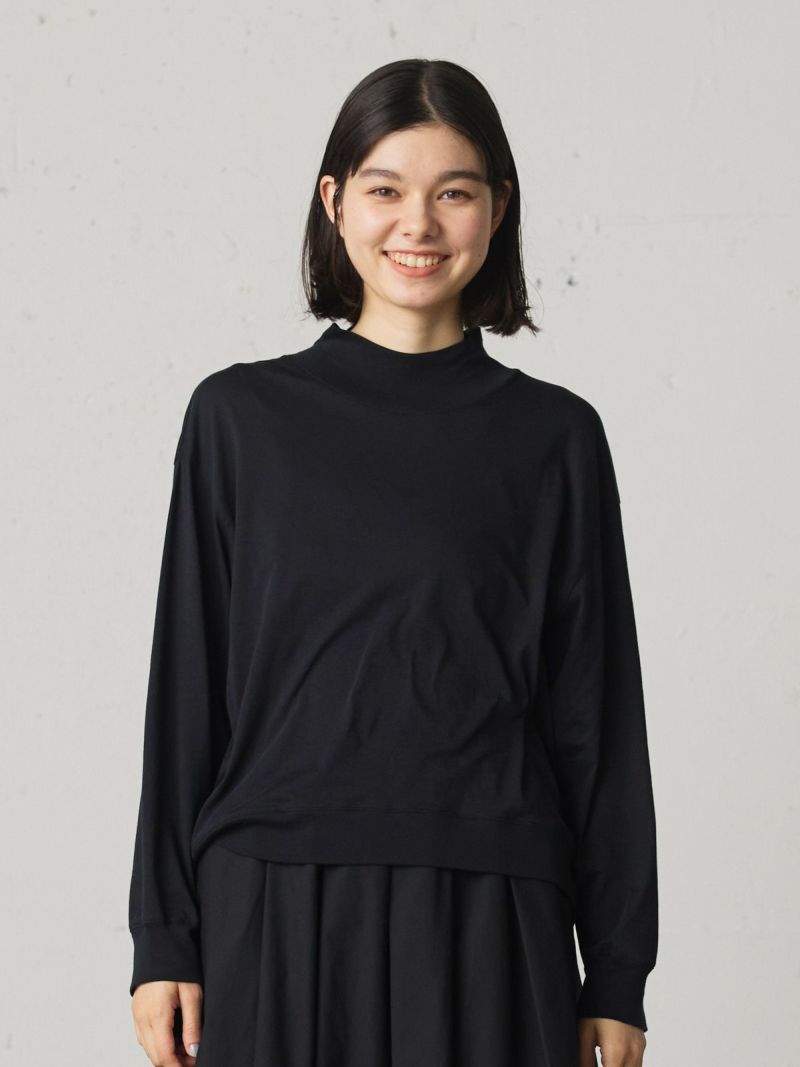 high neck rib T / black