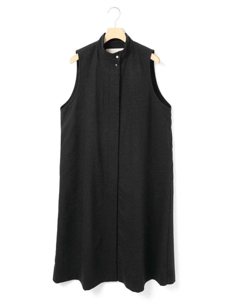 stand collar long vest OP / black 