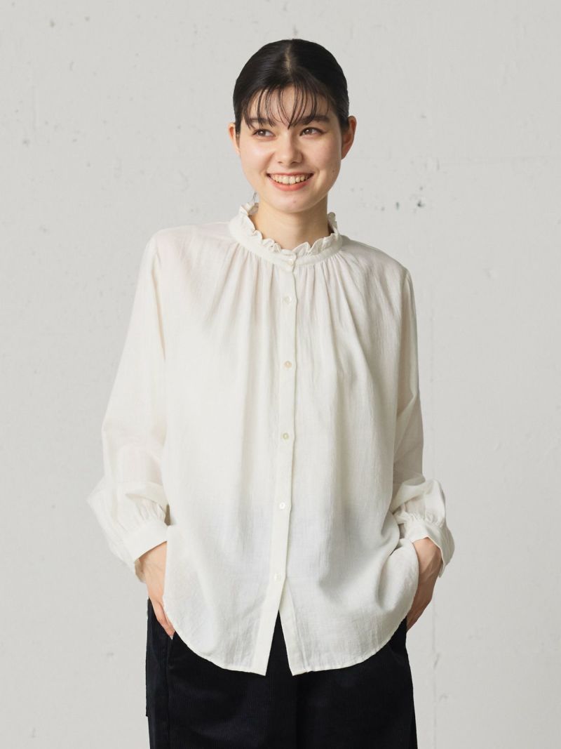 frill collar gather neck shirt / off white