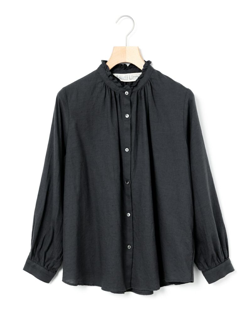 frill collar shirt / black