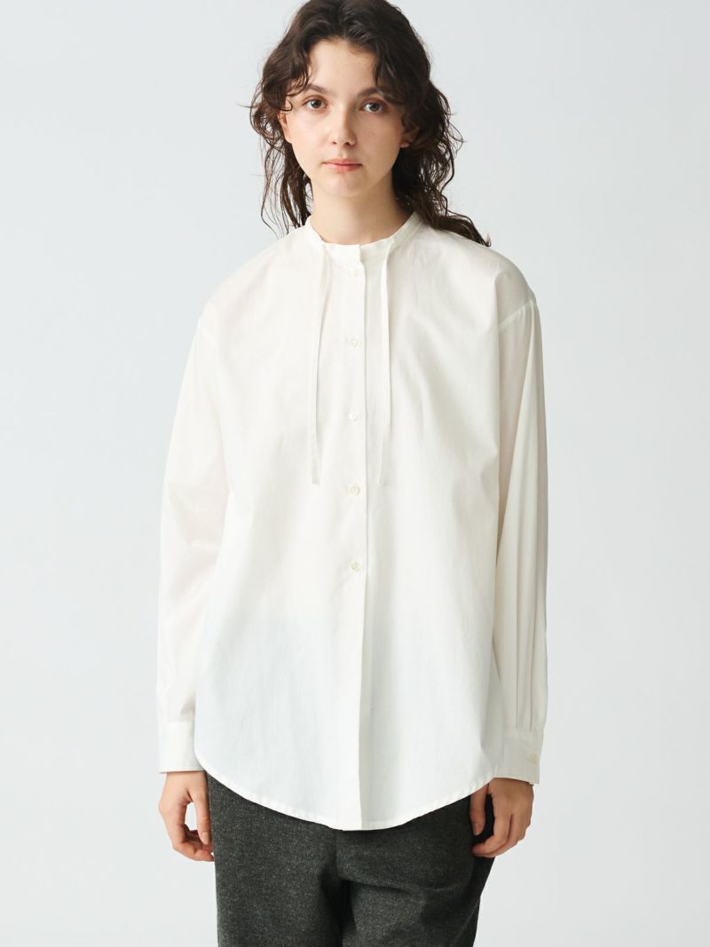 ribbon tie shirt tunic / off white 