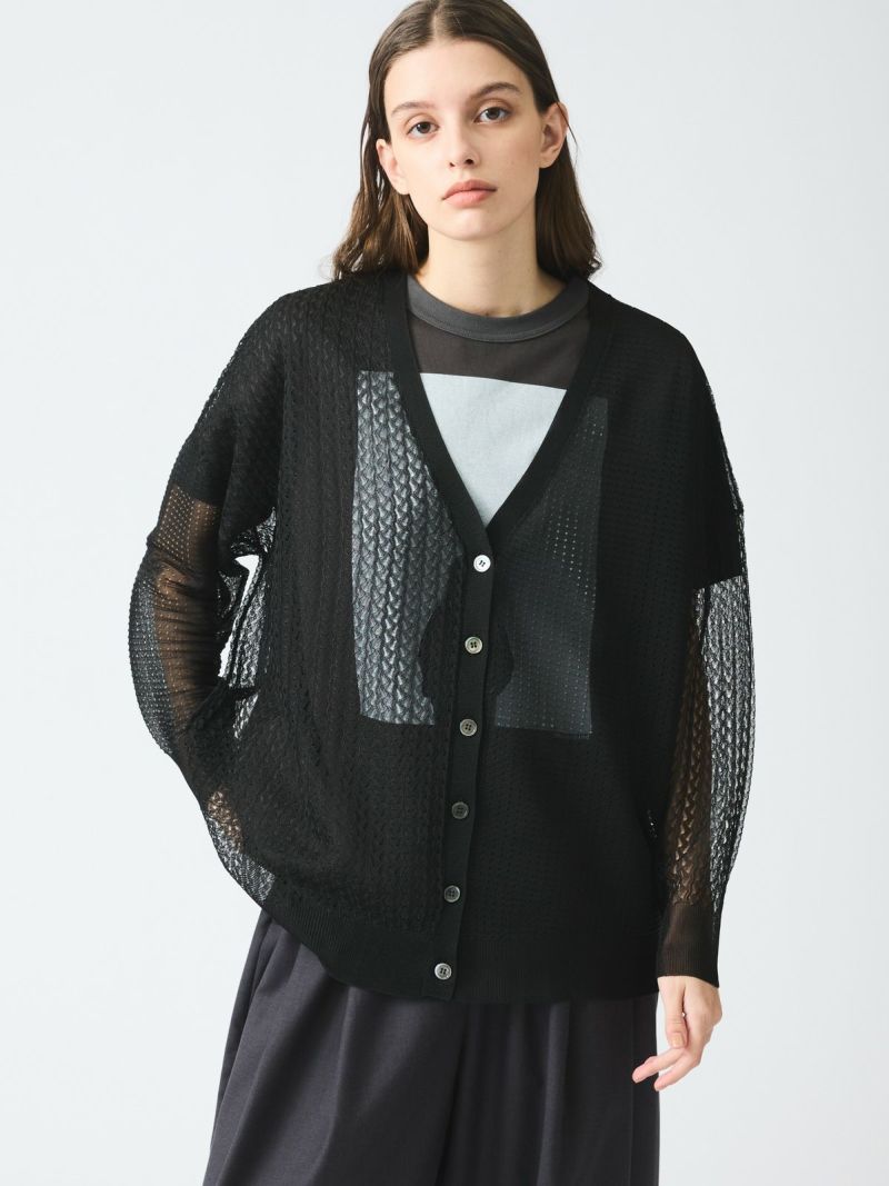 pattern knitting V neck C/D / black