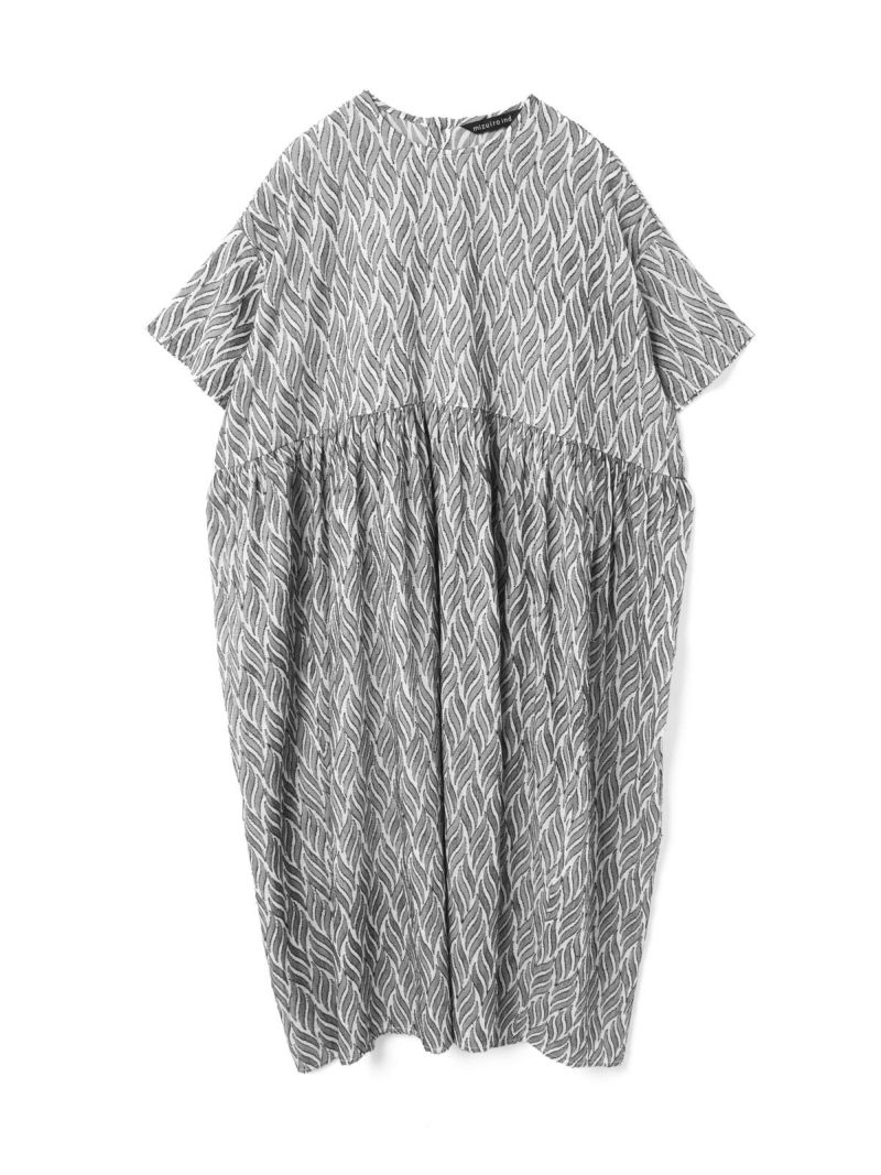 cut jacquard crew neck gather OP / mix