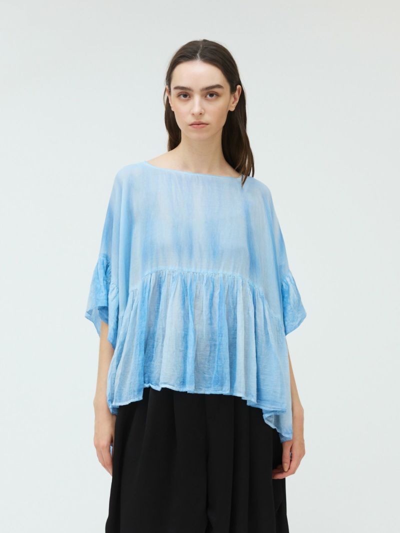 pigment dyed gathered blouse / blue