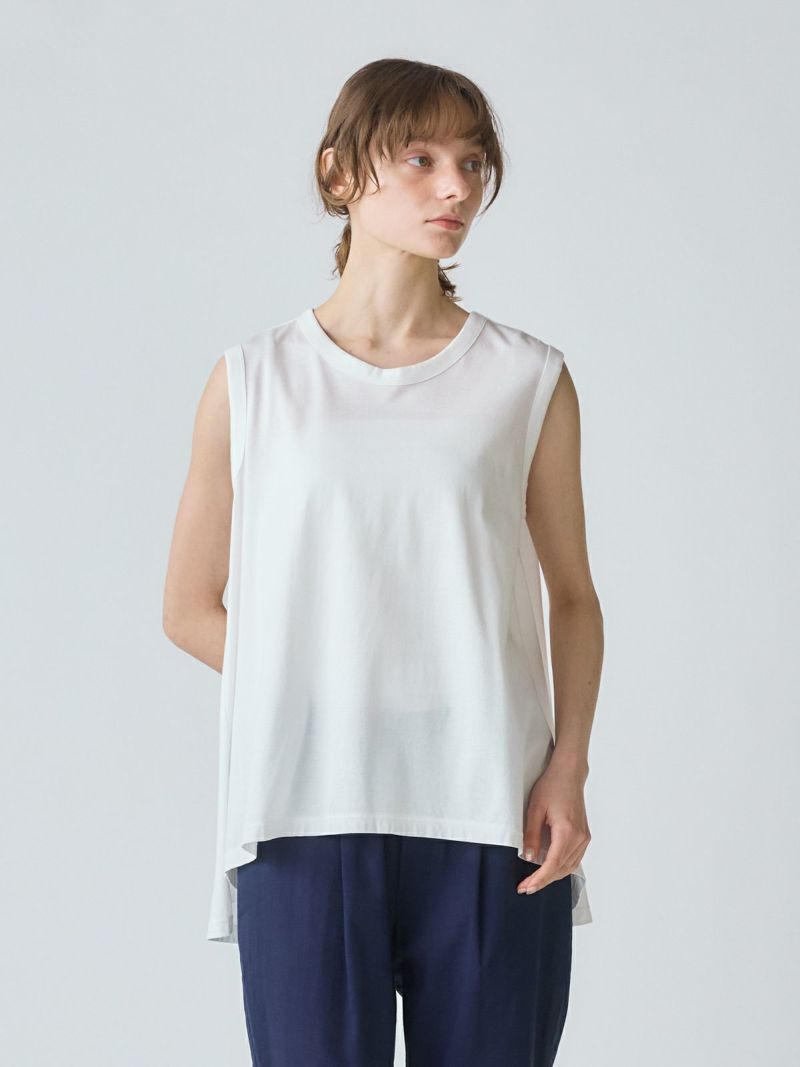 crew neck no sleeve flare tank top / off white