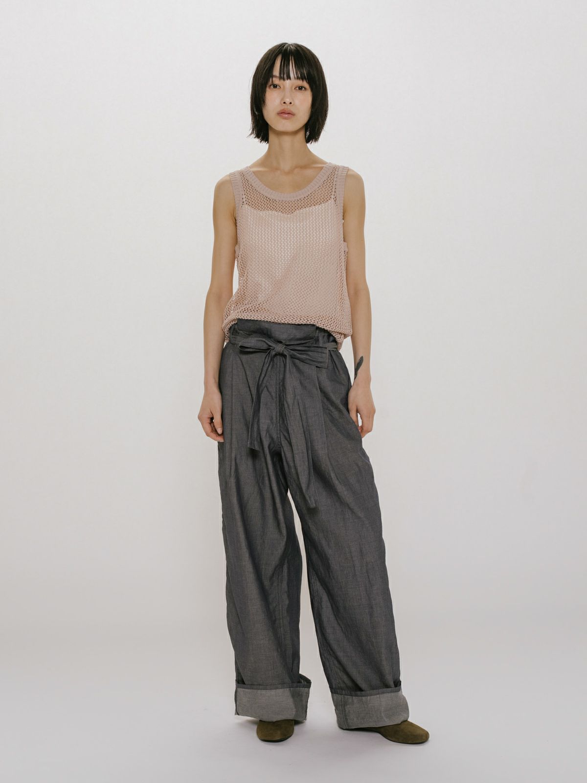 sheer denim easy pants / navy