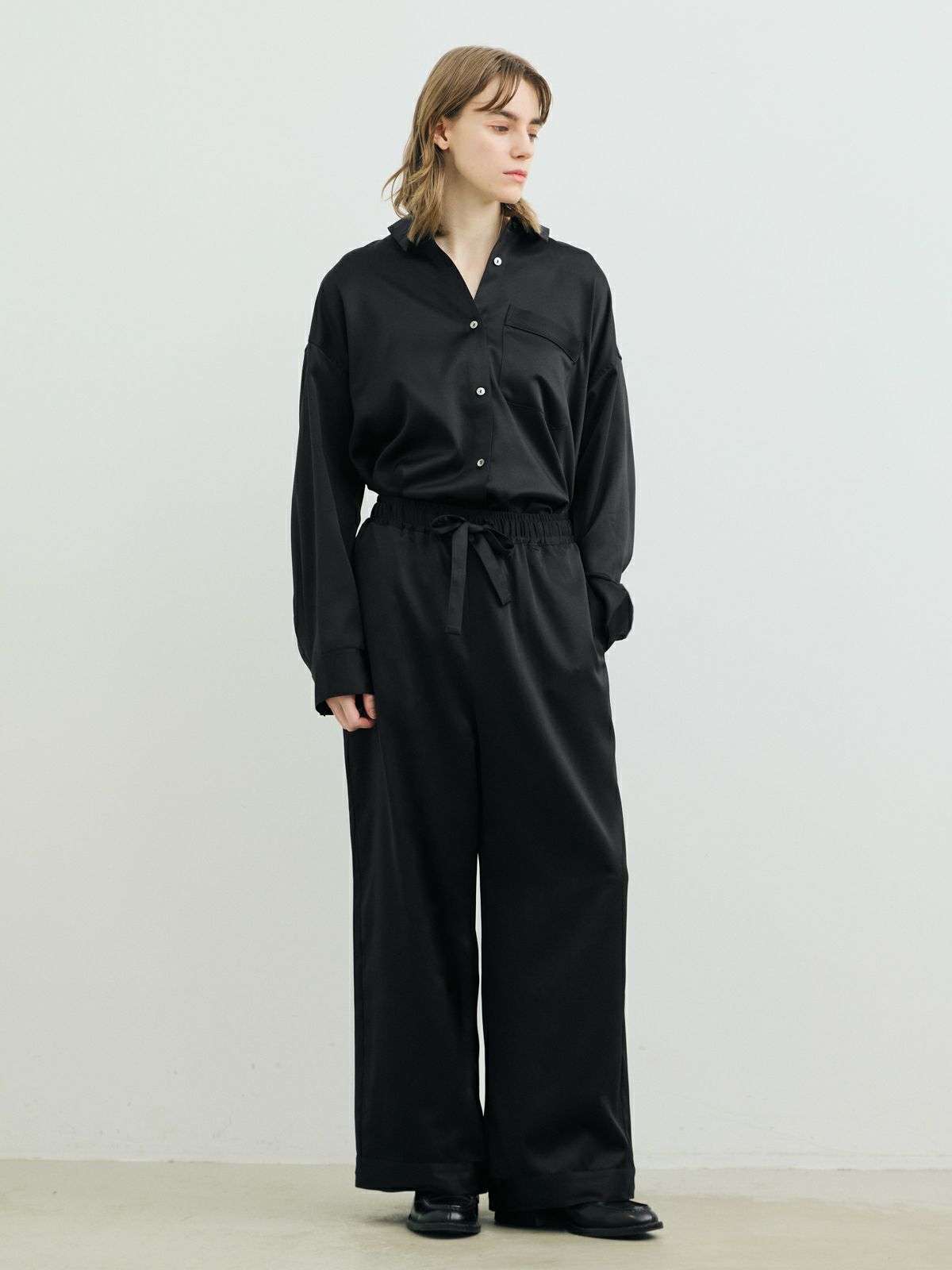 drawstring hem pajama pants / black