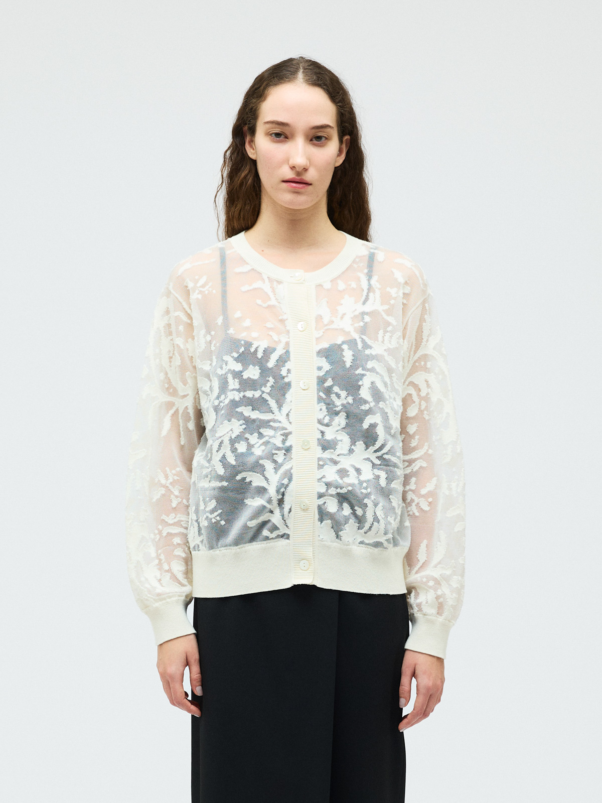 mesh embroidery crew C/D / ivory