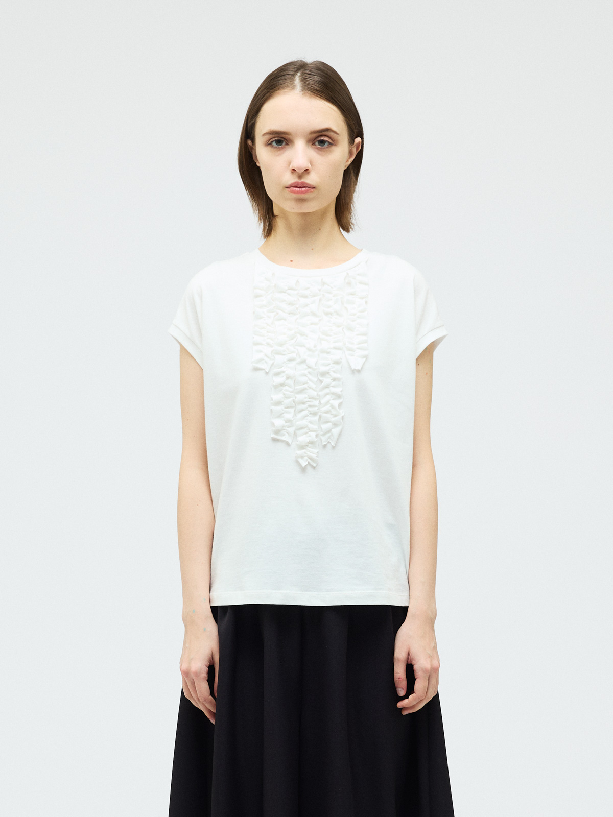 french slv frill pullover / off white