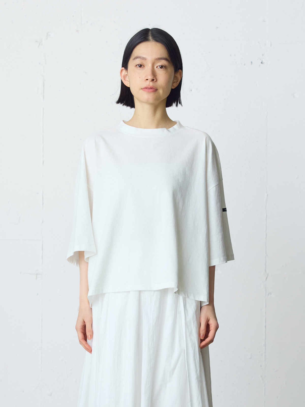 mock neck wide pullover / off white
