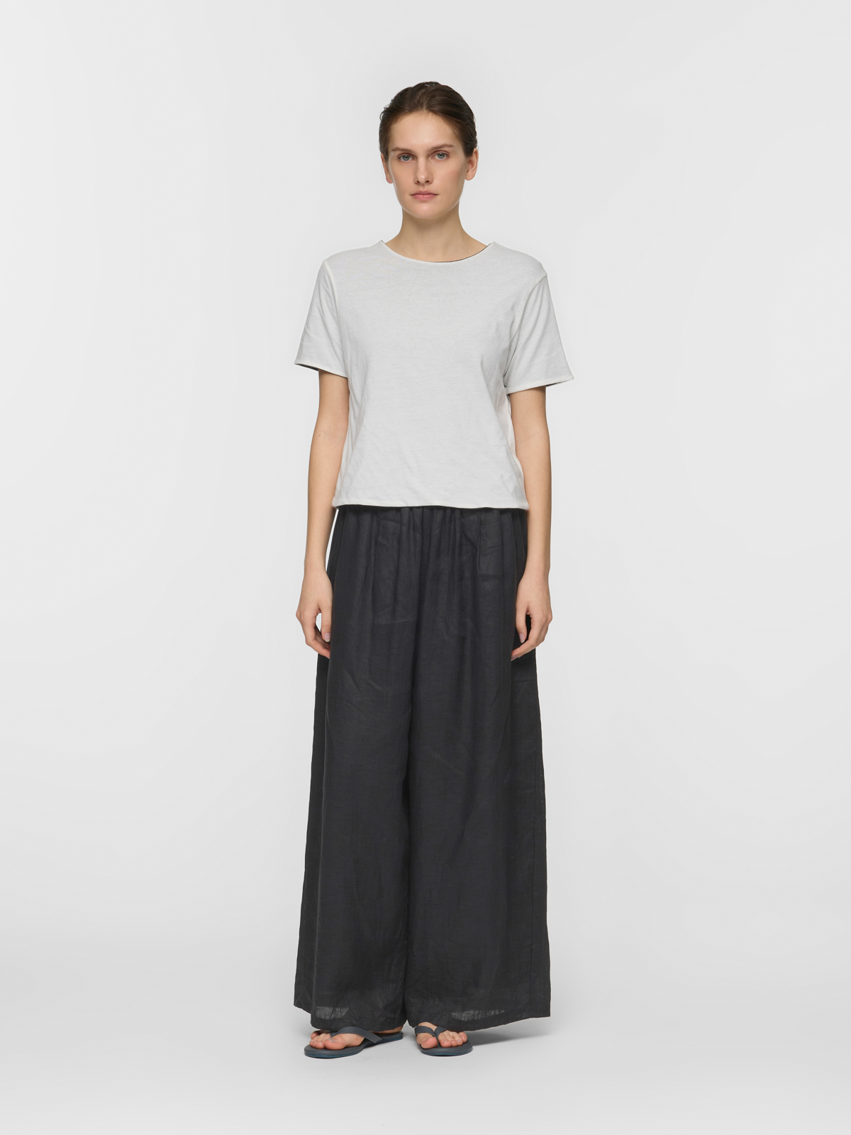 linen wide easy pants / black