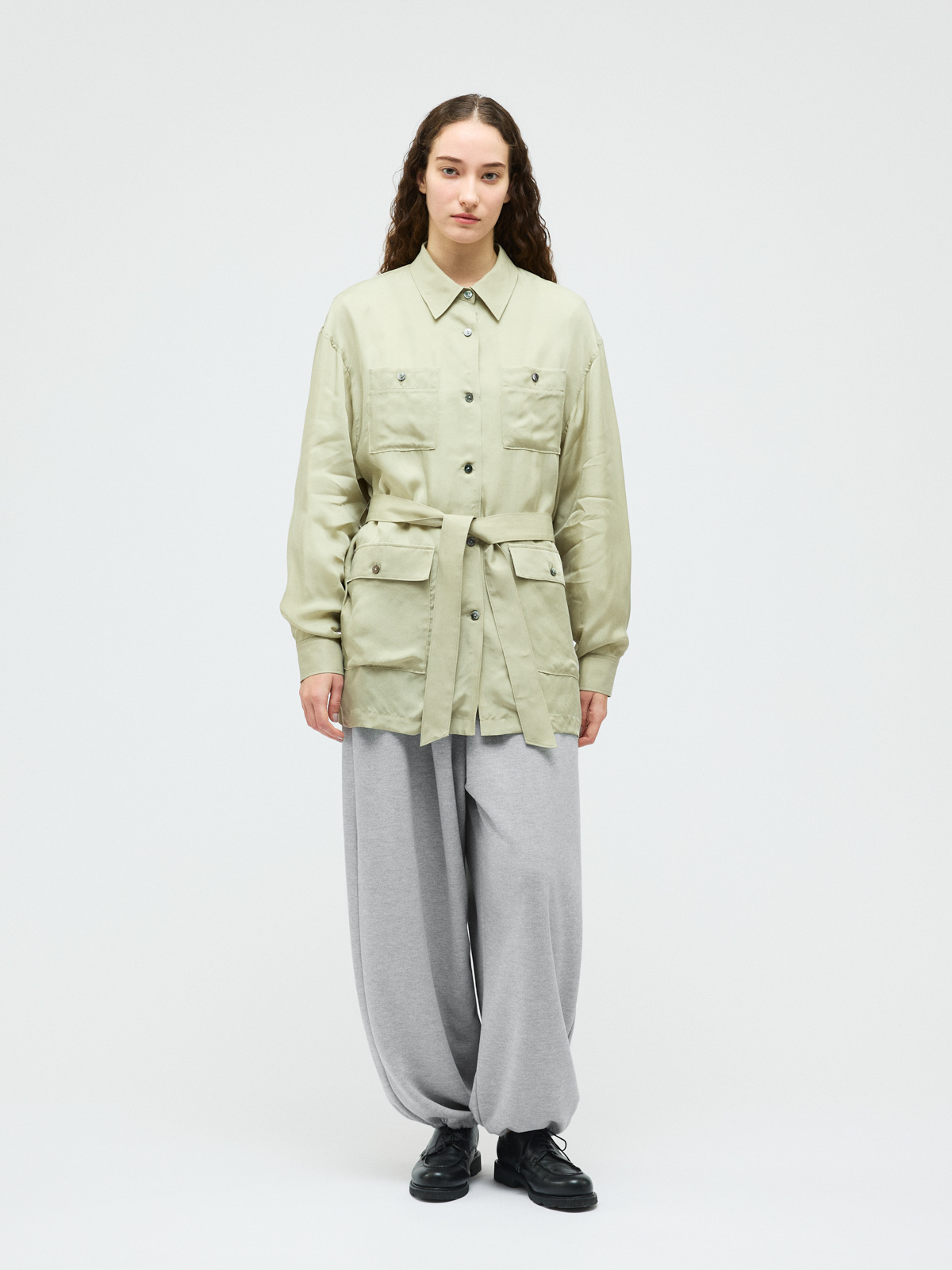 fleece drawstring hem pants / gray