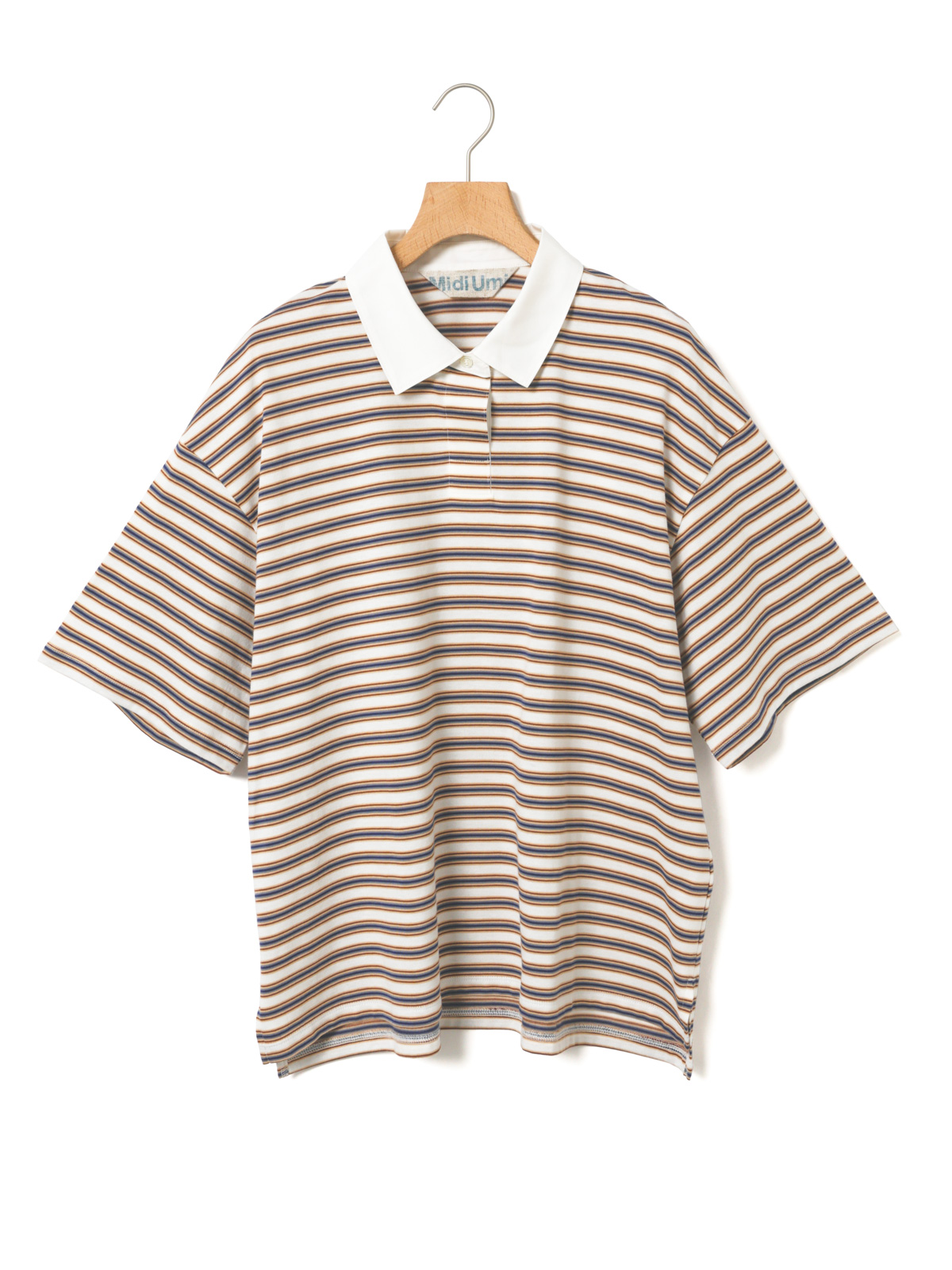 wide border polo pullover / blue