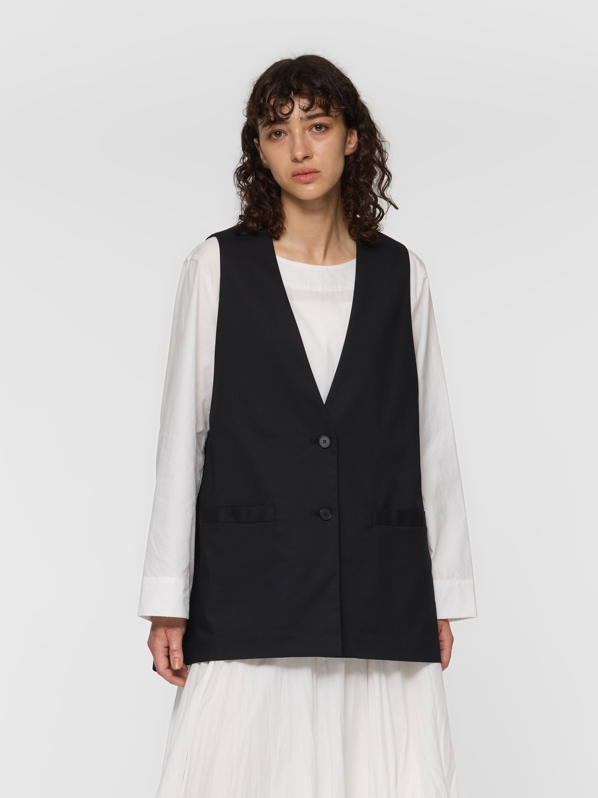 deep V neck wide vest / c.gray