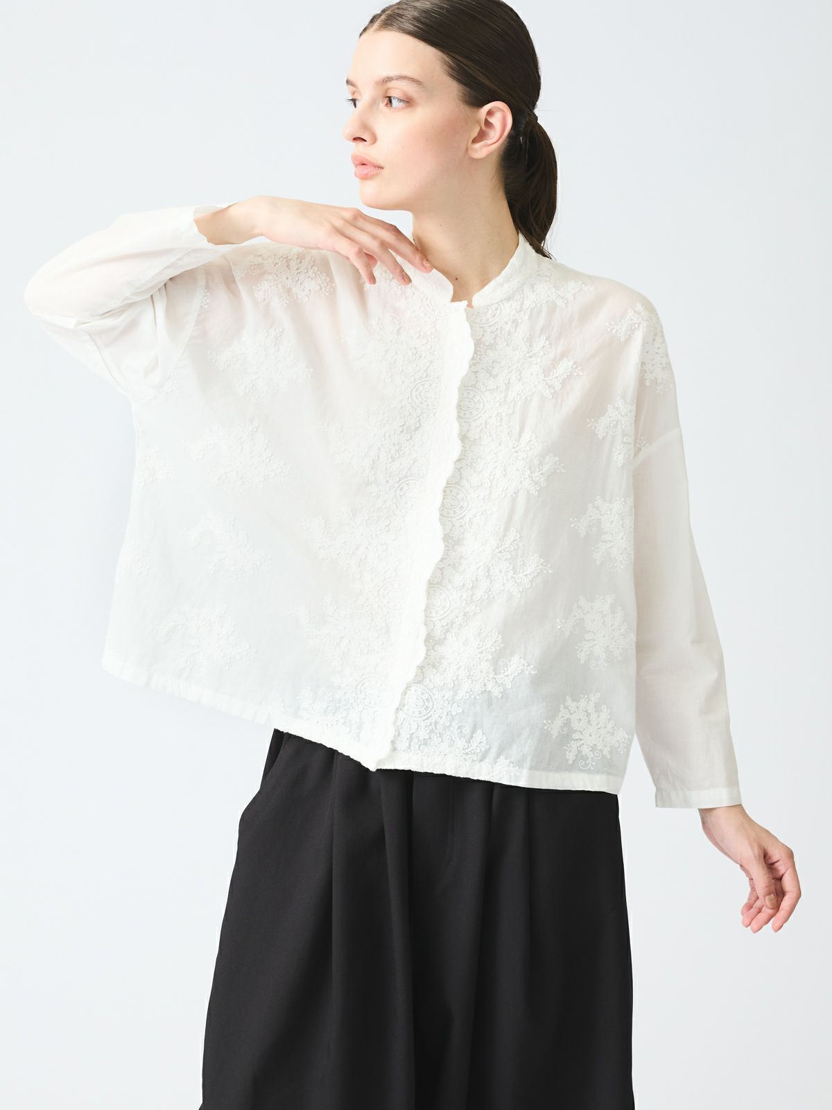 lace stand collar wide shirt