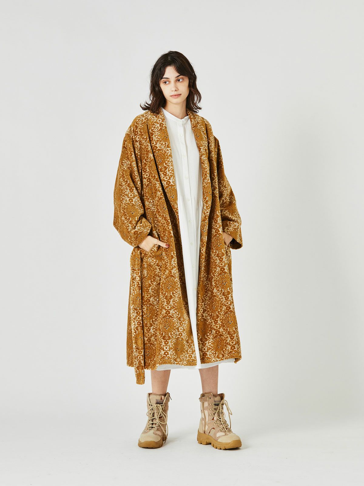MIDIUMISOLID for Ladies ベルト付きパイルジャカードロングコート(3
