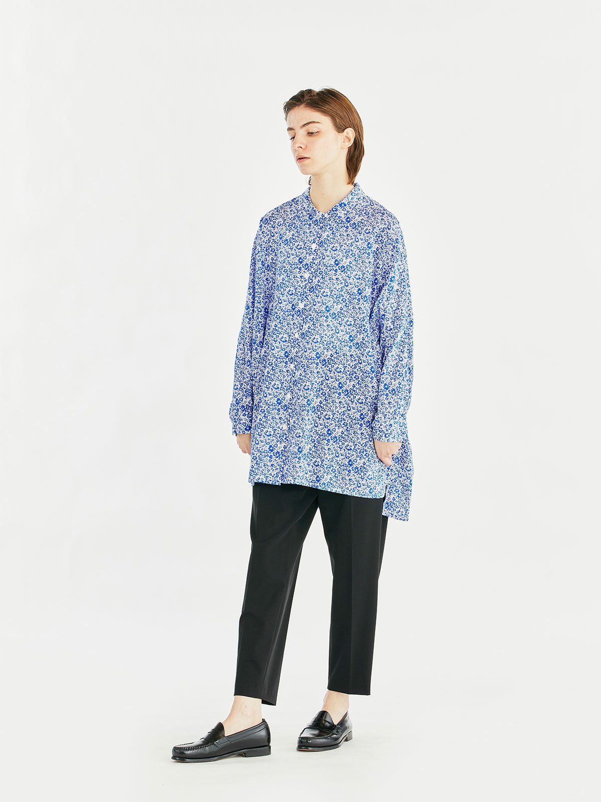 small flower print shirt collar tunic 