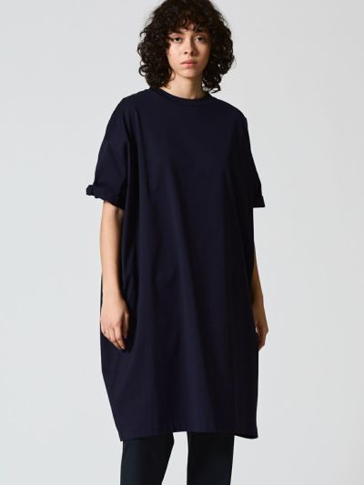 mizuiro ind クルーネックロールスリーブワイドワンピース