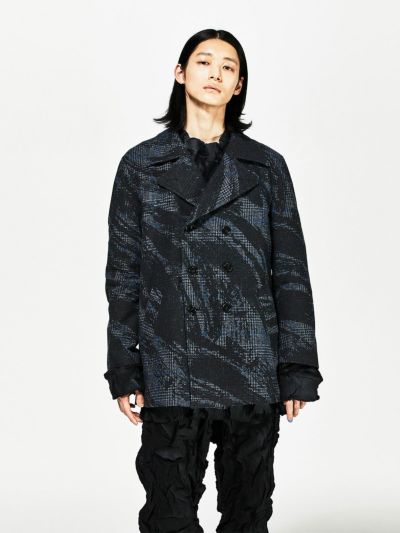 MIDIUMISOLID Men’s ツイードチェックかすみプリントコート(3-1106)