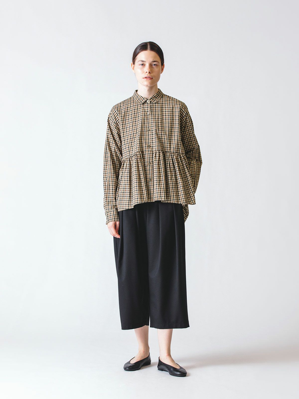 check waist gather shirt