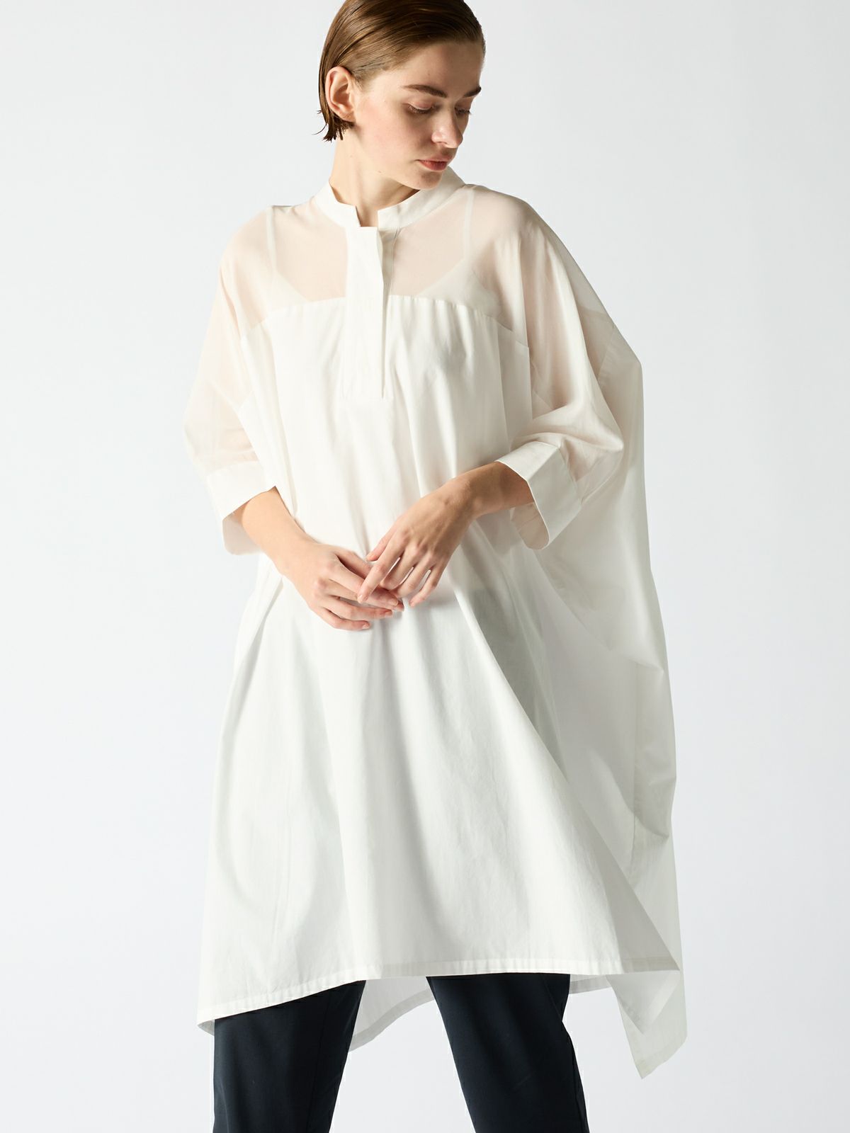 sheer voile mix stand collar wide OP