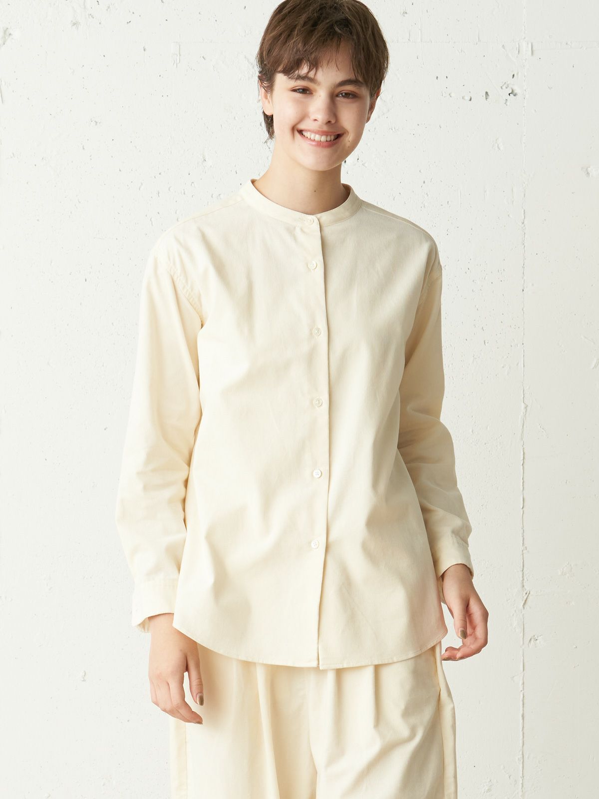 corduroy band collar shirt