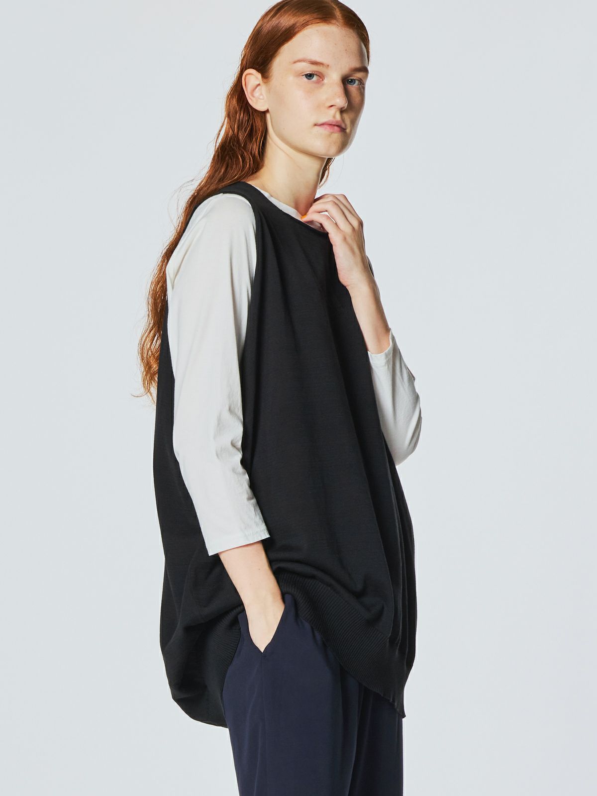 crew neck cocoon vest