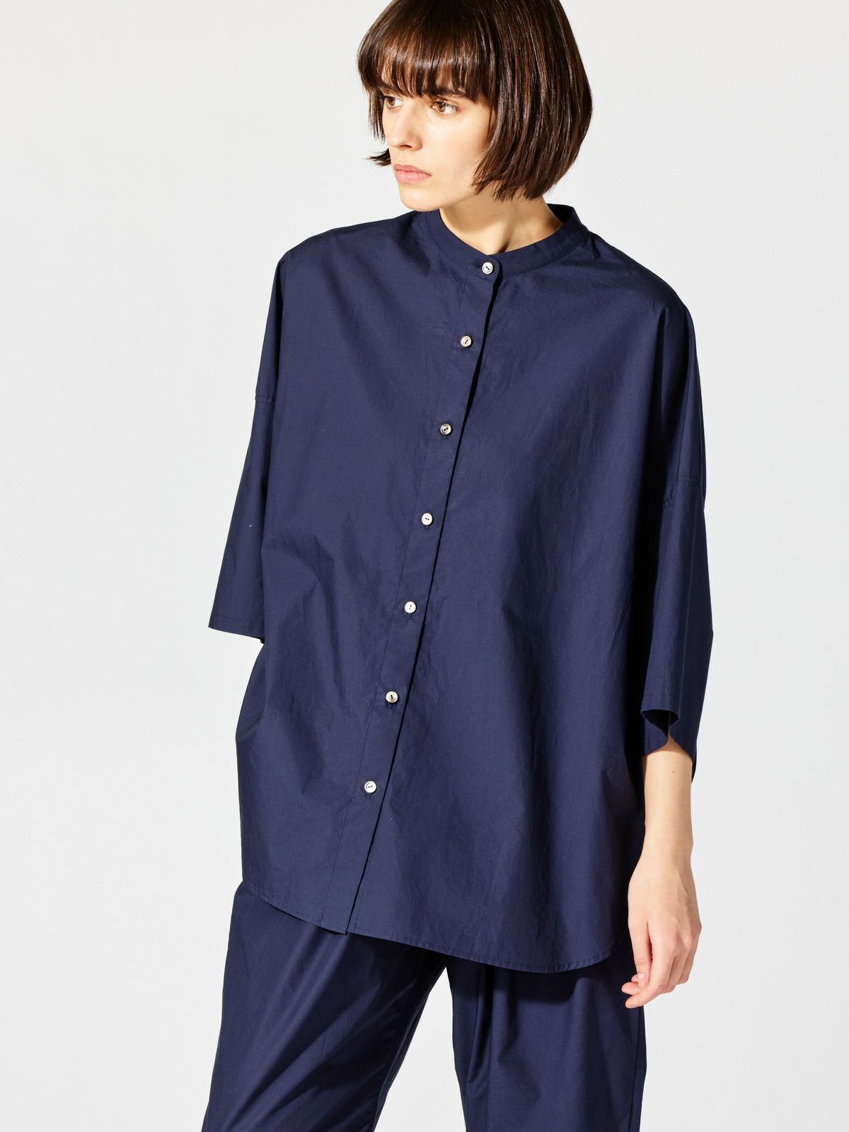 stand collar wide tunic shirt