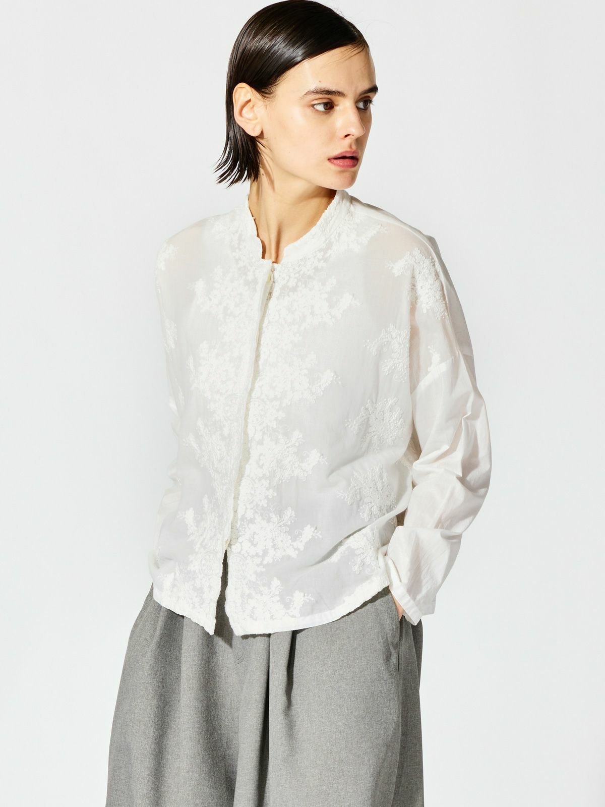lace stand collar wide shirt