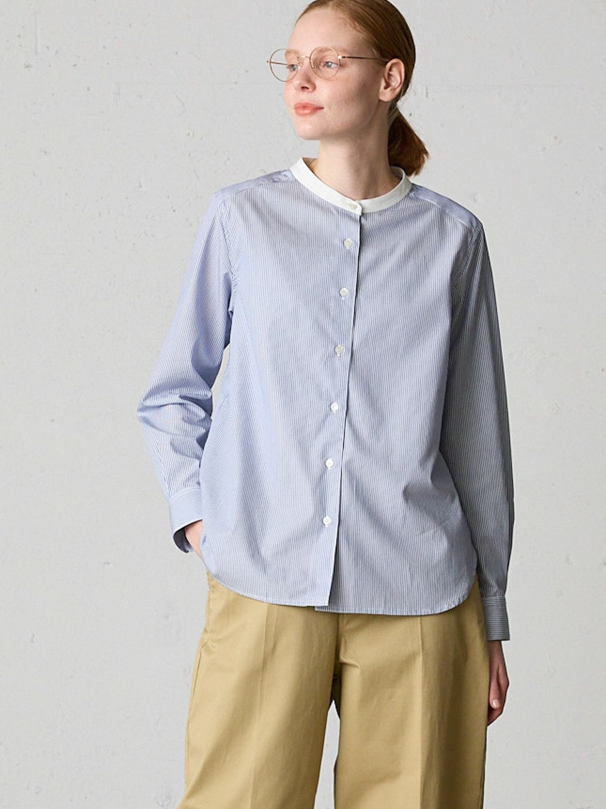 stripe band collar shirt