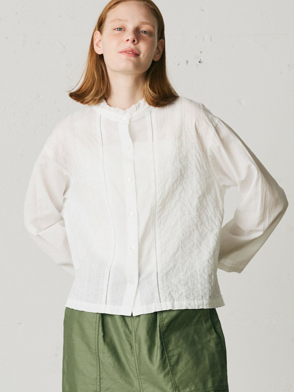 lace combi frill shirt