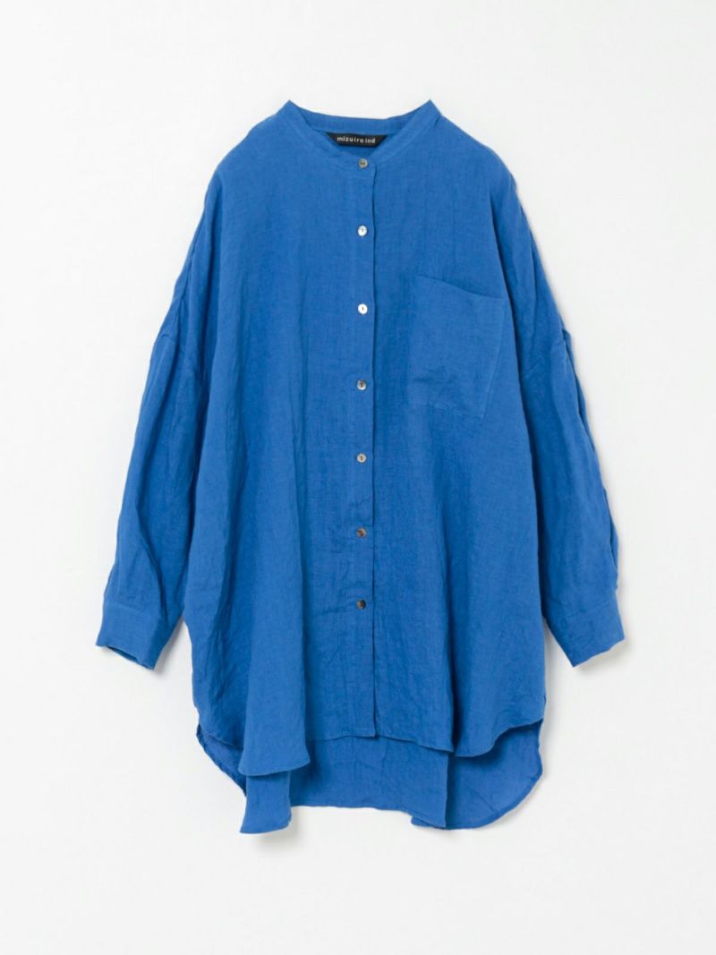 linen stand collar wide shirt