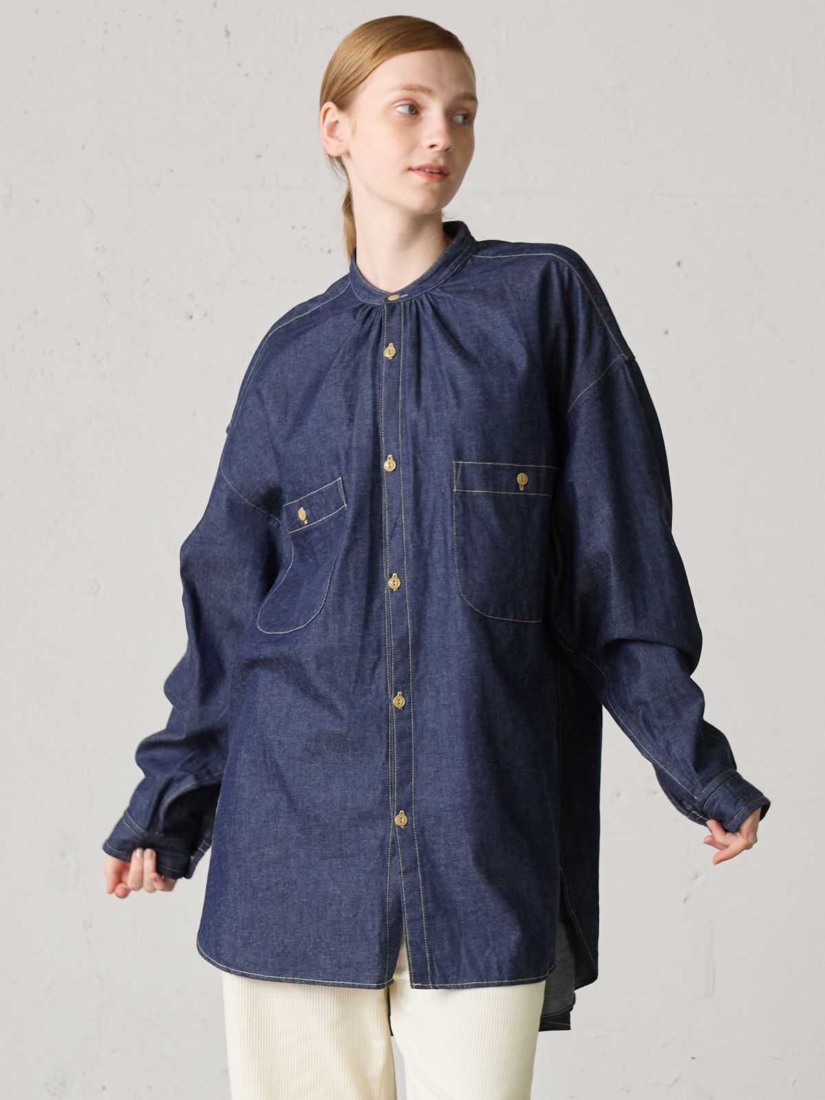 denim gather shirt