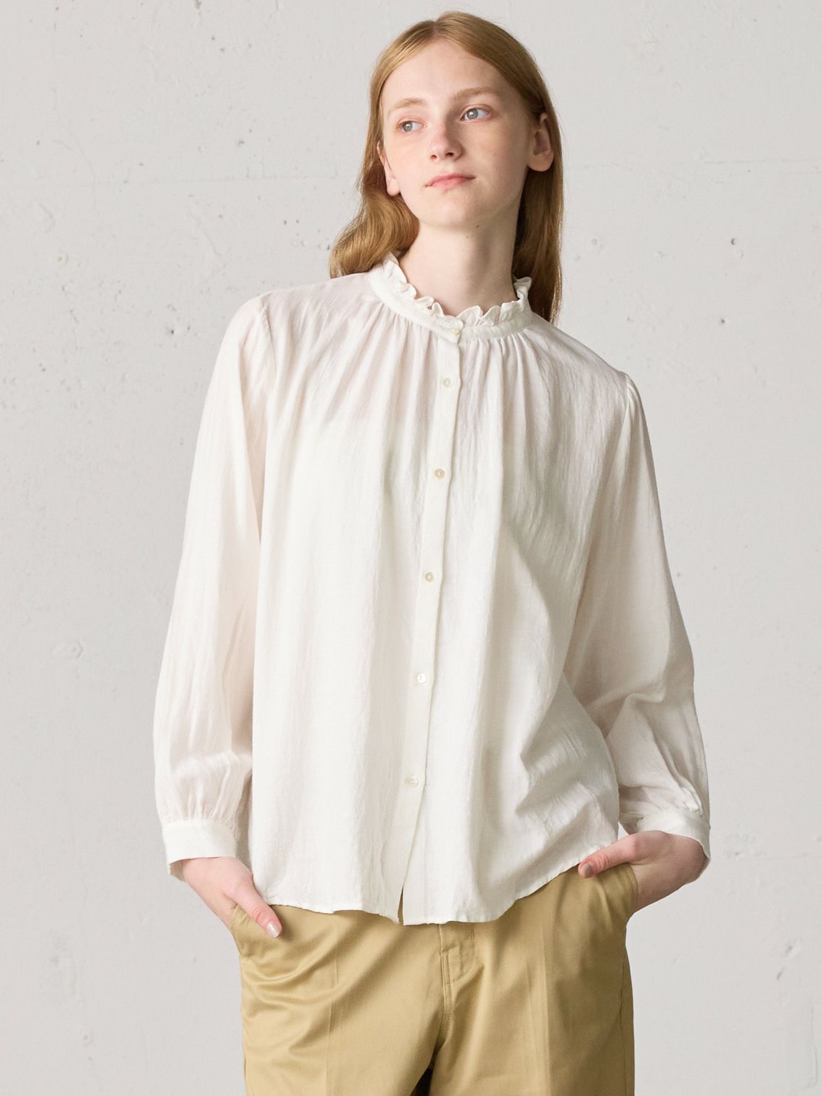 frill collar gather neck shirt