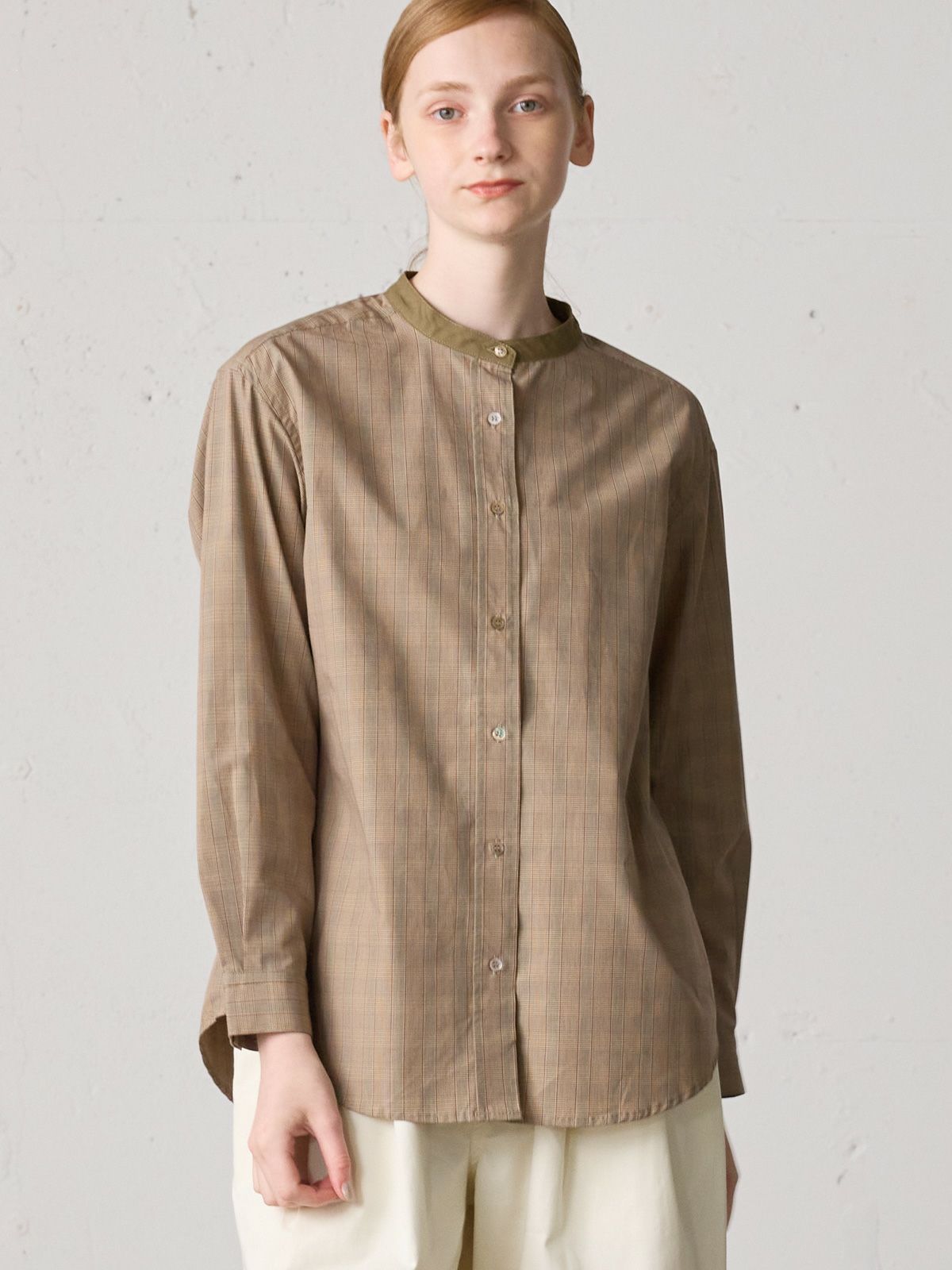 check stand collar shirt