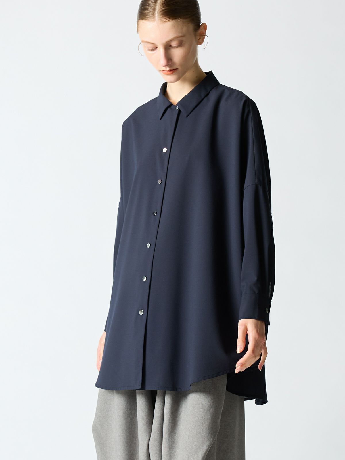 mizuiro ind/ribbon collar wide shirt