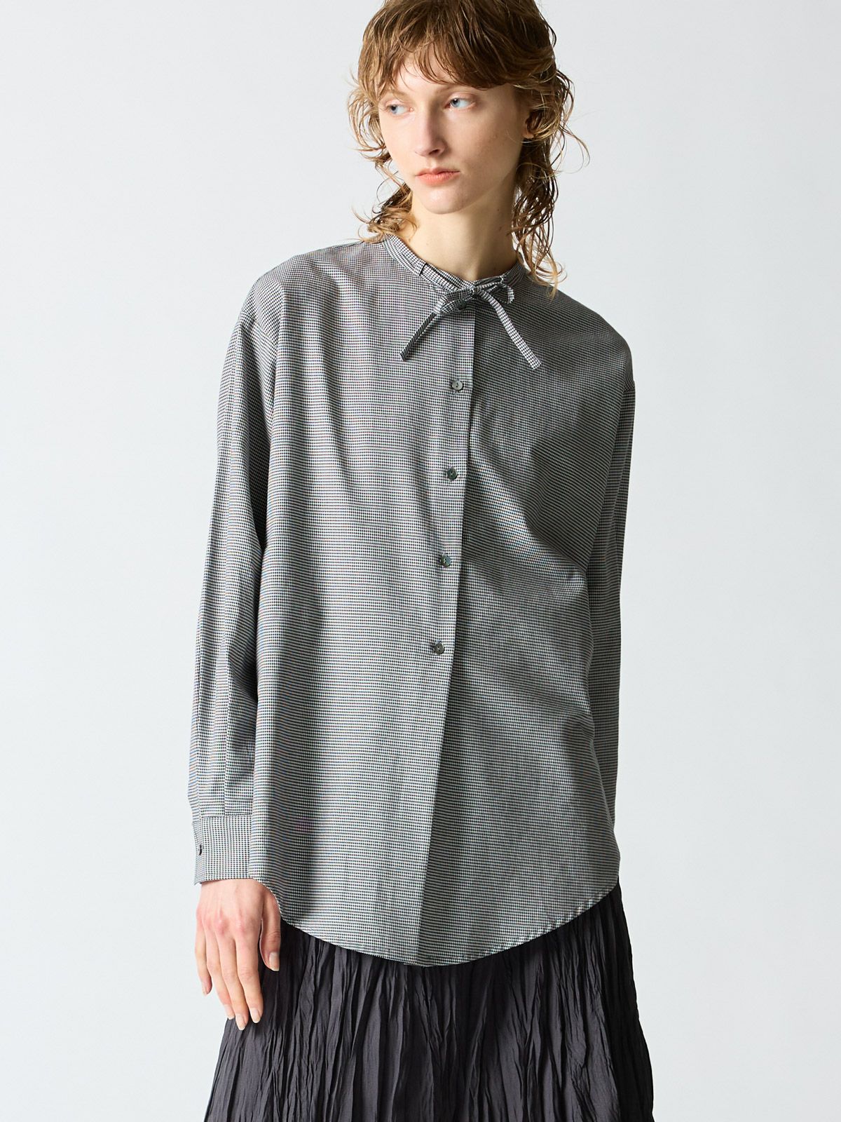 check ribbon tie shirt tunic