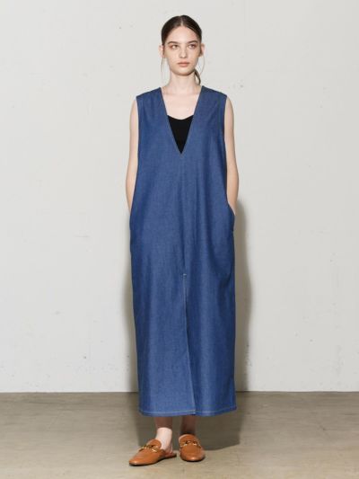 MIDIUMISOLID for Ladies デニムフロントスリットワンピース