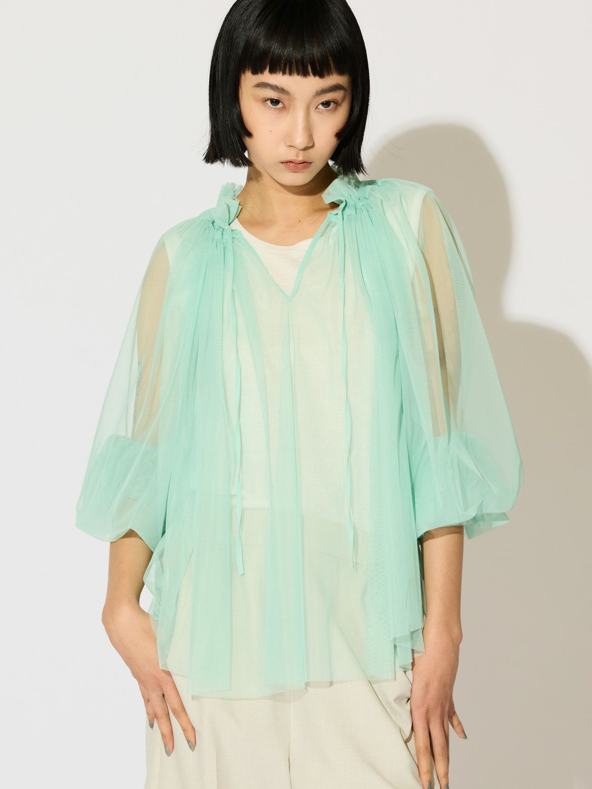 tulle gathered blouse