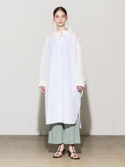 MIDIUMISOLID for Ladies シアー切替シャツワンピース（ストライプ）